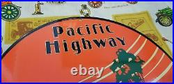 Vintage Pacific Highway Porcelain Gasoline Service Station Old Car Auto Sign