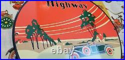 Vintage Pacific Highway Porcelain Gasoline Service Station Old Car Auto Sign