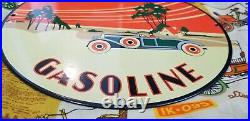 Vintage Pacific Highway Porcelain Gasoline Service Station Old Car Auto Sign