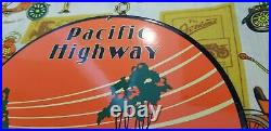 Vintage Pacific Highway Porcelain Gasoline Service Station Old Car Auto Sign