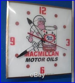 Vintage Pam Lighted Advertising MACMILLAN MOTOR OIL Clock