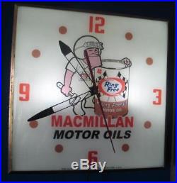 Vintage Pam Lighted Advertising MACMILLAN MOTOR OIL Clock