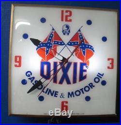 Vintage Pam Lighted Clock Advertising DIXIE GASOLINE & MOTOR OILS