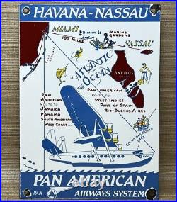 Vintage Pan American Porcelain Sign Airplane Hangar Gas Station Motor Oil