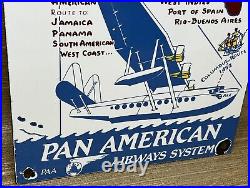 Vintage Pan American Porcelain Sign Airplane Hangar Gas Station Motor Oil