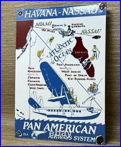 Vintage Pan American Porcelain Sign Airplane Hangar Gas Station Motor Oil