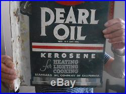 Vintage Pearl Oil Sign Kerosene Standard Oil Double Sided Metal Flange Sign