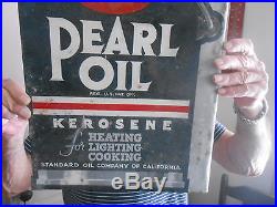 Vintage Pearl Oil Sign Kerosene Standard Oil Double Sided Metal Flange Sign