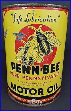Vintage Penn Bee Pure Pennsylvania Motor Oil Can 1 Qt. Elk City Oklahoma Sealed