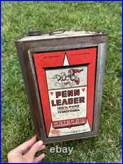 Vintage Penn Leader Pittsburg 5 Gallon Station Oil Gas Can Pennsylvania Motor