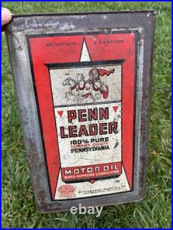 Vintage Penn Leader Pittsburg 5 Gallon Station Oil Gas Can Pennsylvania Motor