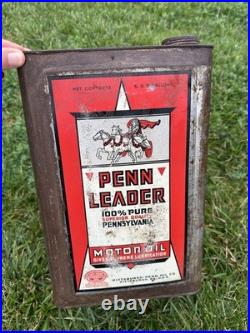 Vintage Penn Leader Pittsburg 5 Gallon Station Oil Gas Can Pennsylvania Motor