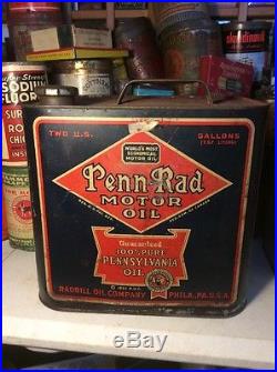 Vintage Penn-Rad 2 Gallon Motor Oil Tin Can Advertising Pennsylvania Old Radbill