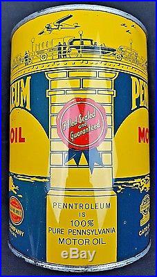 Vintage Penntroleum Motor Oil Metal Quart Can Pure Pennsylvania Cato Oil Grease