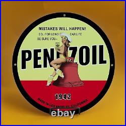 Vintage Pennzoil 1942 Happeni Porcelain Enamel Gas Oil Station Pump Oil Sign