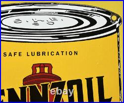 Vintage Pennzoil Motor Oil Can Porcelain Sign Gas Station Pump Plate Gasoline