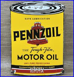 Vintage Pennzoil Motor Oil Porcelain Sign Gasoline Service Station Pump Plate