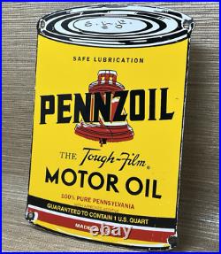 Vintage Pennzoil Motor Oil Porcelain Sign Gasoline Service Station Pump Plate