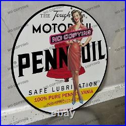 Vintage Pennzoil Motor Oil Safe White Porcelain Sign Gas Station Advertising
