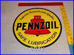 Vintage Pennzoil Safe Lubrication Pennsylvania Oil 12 Porcelain Metal Gas Sign