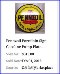Vintage Pennzoil Safe Lubrication Pennsylvania Oil 12 Porcelain Metal Gas Sign