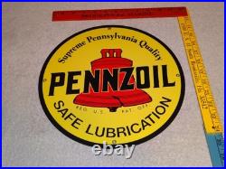 Vintage Pennzoil Safe Lubrication Pennsylvania Oil 12 Porcelain Metal Gas Sign