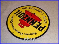 Vintage Pennzoil Safe Lubrication Pennsylvania Oil 12 Porcelain Metal Gas Sign