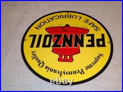Vintage Pennzoil Safe Lubrication Pennsylvania Oil 12 Porcelain Metal Gas Sign