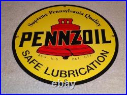Vintage Pennzoil Safe Lubrication Pennsylvania Oil 12 Porcelain Metal Gas Sign
