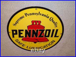 Vintage Pennzoil Safe Lubrication Pennsylvania Oil 12 Porcelain Metal Gas Sign