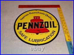 Vintage Pennzoil Safe Lubrication Pennsylvania Oil 12 Porcelain Metal Gas Sign