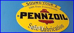 Vintage Pennzoil Sign Safe Lubrication Gas Service Station Pump Porcelain Sign