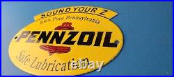 Vintage Pennzoil Sign Safe Lubrication Gas Service Station Pump Porcelain Sign