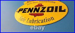 Vintage Pennzoil Sign Safe Lubrication Gas Service Station Pump Porcelain Sign