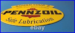 Vintage Pennzoil Sign Safe Lubrication Gas Service Station Pump Porcelain Sign