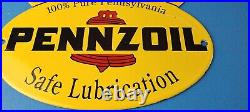 Vintage Pennzoil Sign Safe Lubrication Gas Service Station Pump Porcelain Sign