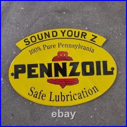 Vintage Pennzoil Sound Your Z Old Us Gasoline Oil Gas Pump Enamel Porcelain Sign