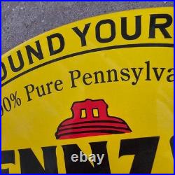 Vintage Pennzoil Sound Your Z Old Us Gasoline Oil Gas Pump Enamel Porcelain Sign