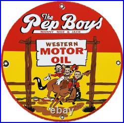Vintage Pep Boys Motor Oil Porcelain Sign Gasoline Station Pump Plate Service