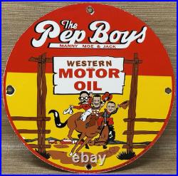 Vintage Pep Boys Motor Oil Porcelain Sign Gasoline Station Pump Plate Service
