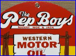Vintage Pep Boys Motor Oil Porcelain Sign Gasoline Station Pump Plate Service