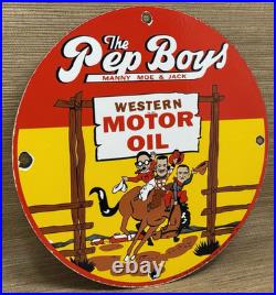 Vintage Pep Boys Motor Oil Porcelain Sign Gasoline Station Pump Plate Service