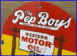 Vintage Pep Boys Motor Oil Porcelain Sign Gasoline Station Pump Plate Service