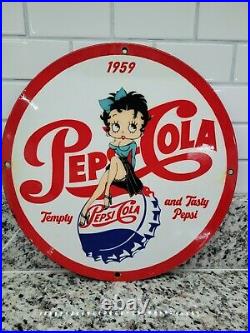 Vintage Pepsi Cola Porcelain Sign Gas Station Soda Pop Grocery Shop Oil Service