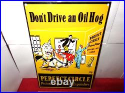 Vintage Perfect Circle Piston Rings Don't Drive Oil Hog Pig Metal Gasoline Sign