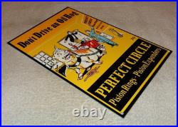 Vintage Perfect Circle Piston Rings Don't Drive Oil Hog Pig Metal Gasoline Sign