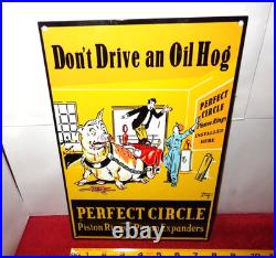 Vintage Perfect Circle Piston Rings Don't Drive Oil Hog Pig Metal Gasoline Sign