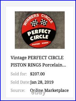 Vintage Perfect Circle Winners Piston Rings 1' Porcelain Metal Gasoline Oil Sign