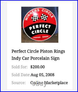 Vintage Perfect Circle Winners Piston Rings 1' Porcelain Metal Gasoline Oil Sign