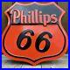 Vintage Phillips 66 Embossed Metal Sign Porcelain USA Oil Gas Petroleum Garage